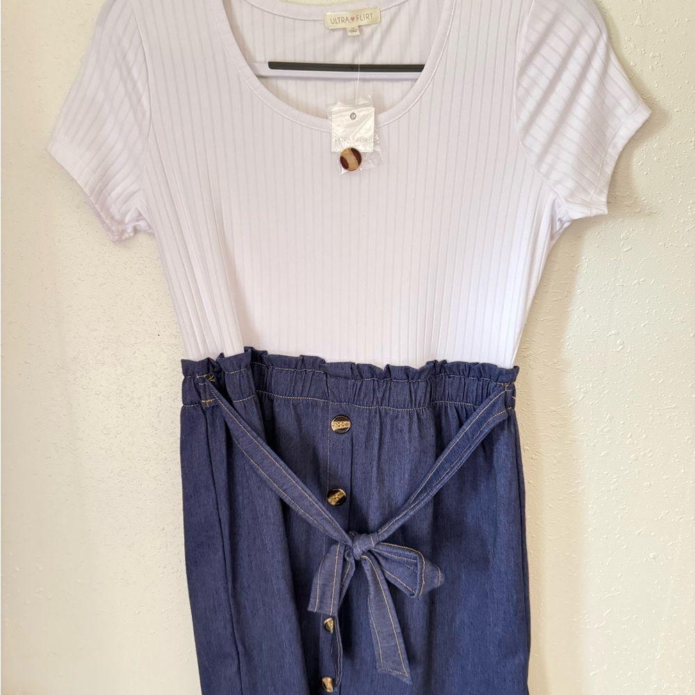 Ultra Flirt White Ribbed Top + Denim Skirt Set Size Medium